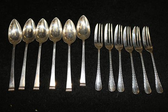 Set of 6 silver teaspoons and 6 silver pastry forks